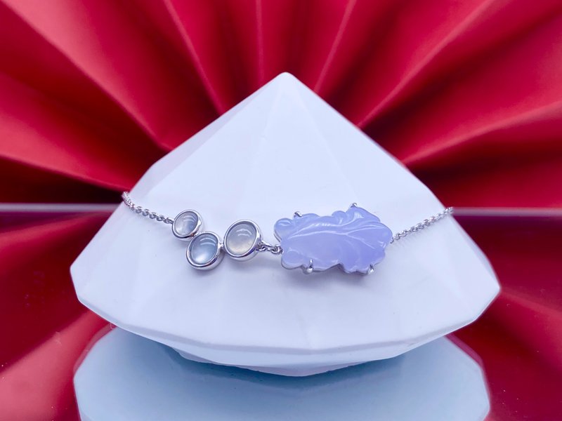 期间限定 - 冰紫翡翠金鱼配冰种翡翠蛋面连18K白金手链 - 手链/手环 - 宝石 