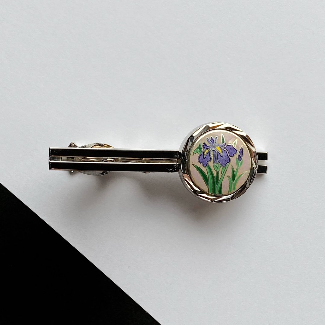 银鸢尾花【Lavender】 七宝烧领带夹 纯银金属七宝烧 银质配件 - 领带/领带夹 - 银 紫色