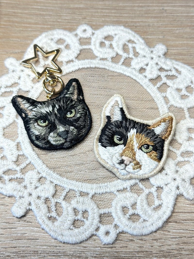 定制化猫咪头像刺绣 匙扣/ 别针 - 徽章/别针 - 绣线 多色
