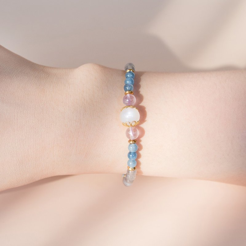 水映之海 天然石水晶手链 月光石 海蓝宝 灰拉长石 紫水晶 - 手链/手环 - 水晶 多色