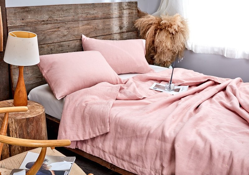 亚麻夏凉被 手工缝製 清爽吸汗透气不粘身 可洗 可客製 淡粉 - 被子/毛毯 - 亚麻 粉红色