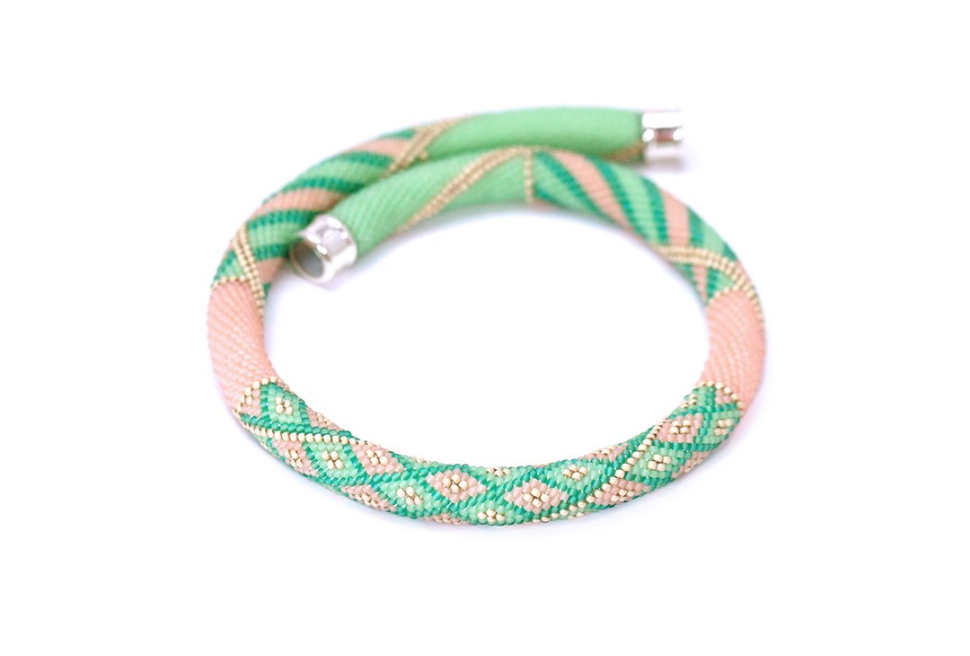 Seed Bead Necklace Bead Crocheted Necklace Pink Green Beaded Choker Gift For Her - 项链 - 琉璃 粉红色
