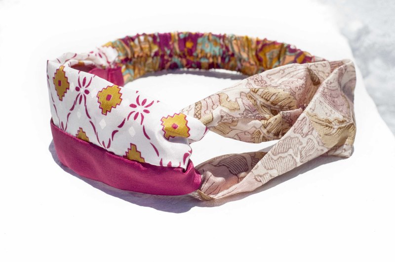 法式手工发带/缤纷花朵发带/松紧发带/丝绸双结发带-撞色浪漫花朵 - 发饰 - 棉．麻 多色