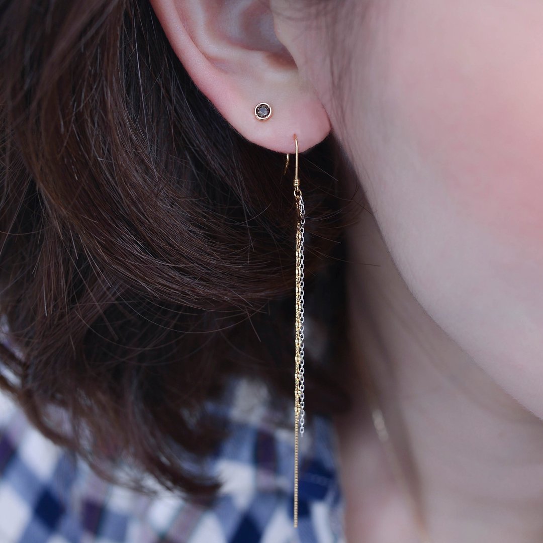 K18YG × Pt850 Une Brise / 1 pair - 耳环/耳夹 - 宝石 金色