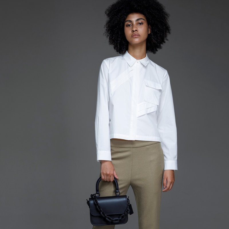 单口袋斜褶衬衫 - 女装衬衫 - 棉．麻 白色