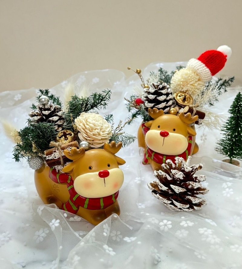 愈心花艺| | 圣诞节花礼| 圣诞麋鹿扩香小桌花(有现货) 圣诞礼物 - 干燥花/捧花 - 植物．花 