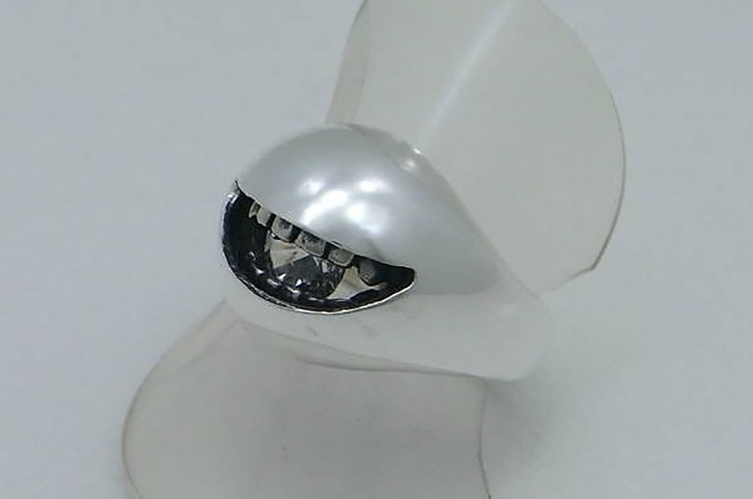 open mouth smile ball ring_18 (s_m-R.35) 微笑 銀 戒指 指环 jewelry sterling silver - 戒指 - 纯银 银色