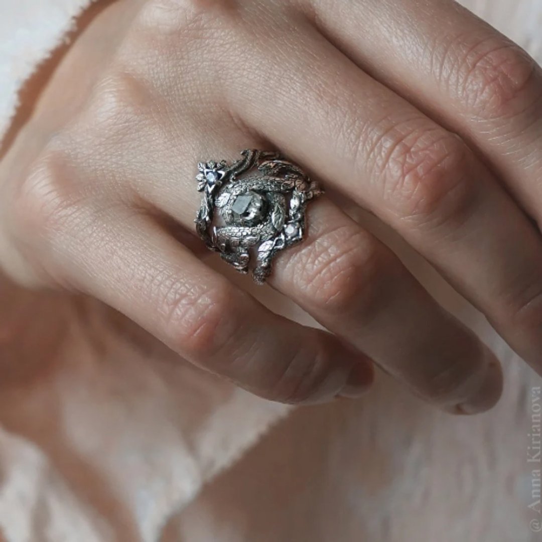 Dragon Ring Herkimer Quartz + Vine Ring Rose Quartz + Twig Ring Tanzanite - 戒指 - 纯银 银色
