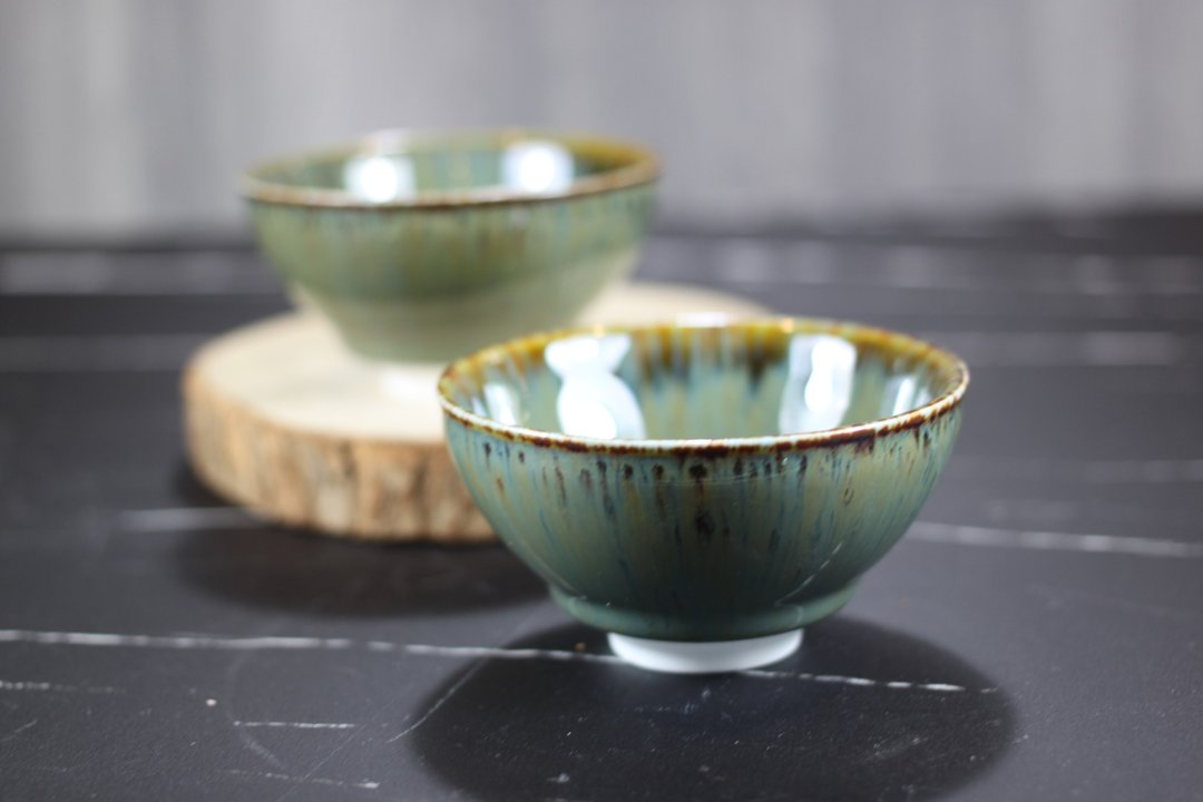 【沐春生活】绿瀑 天目釉对杯组 茶碗 莺歌陶艺名家叶敏祥作品 - 茶具/茶杯 - 瓷 