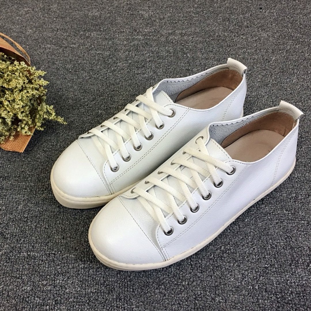 小白鞋 懒人鞋 包鞋 后踩两穿超柔软防泼水小牛皮气垫白鞋(7HB白) - 女款休闲鞋 - 真皮 白色