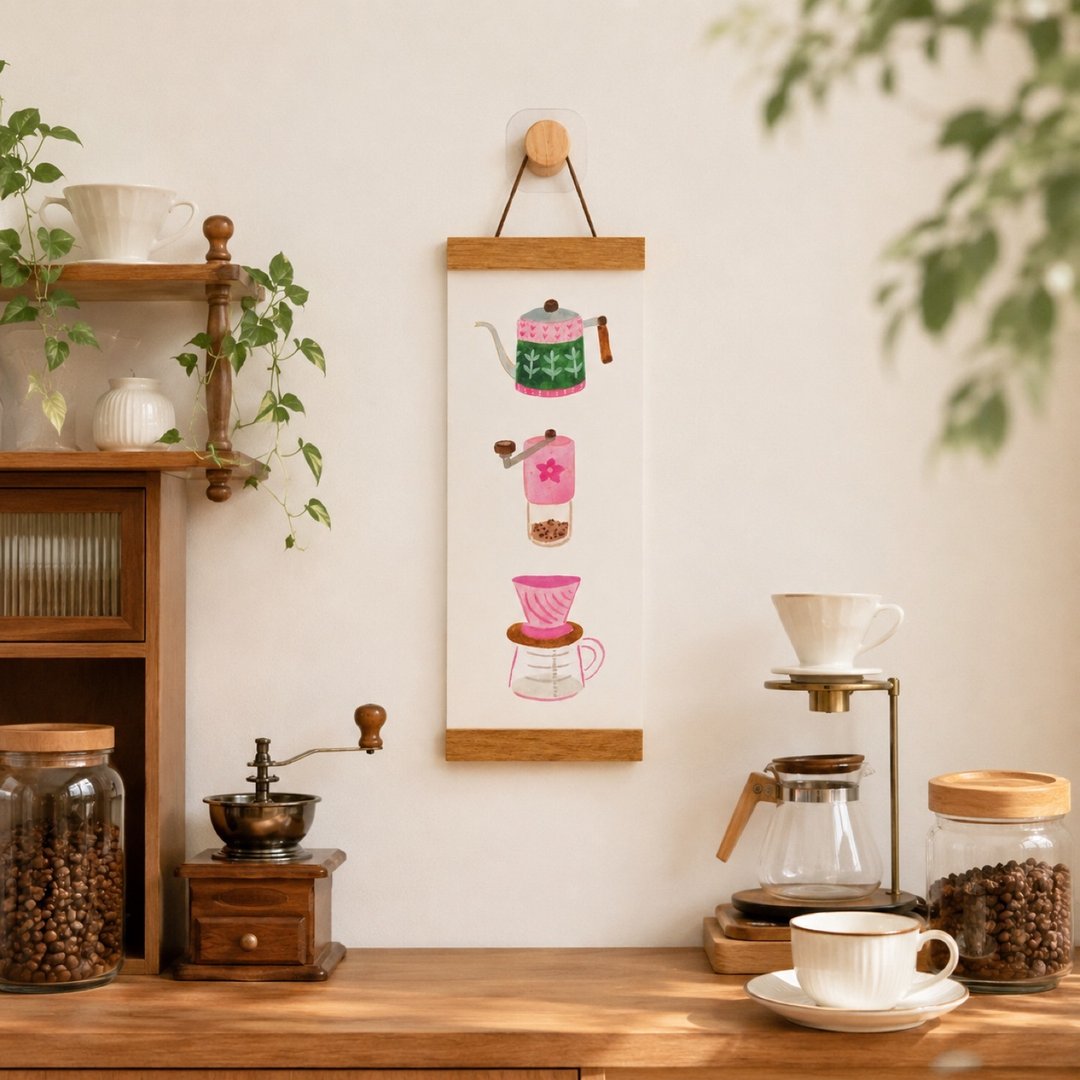 手冲咖啡  原创插画挂饰 墙面小挂画 小尺寸家居挂件 - 海报/装饰画/版画 - 纸 
