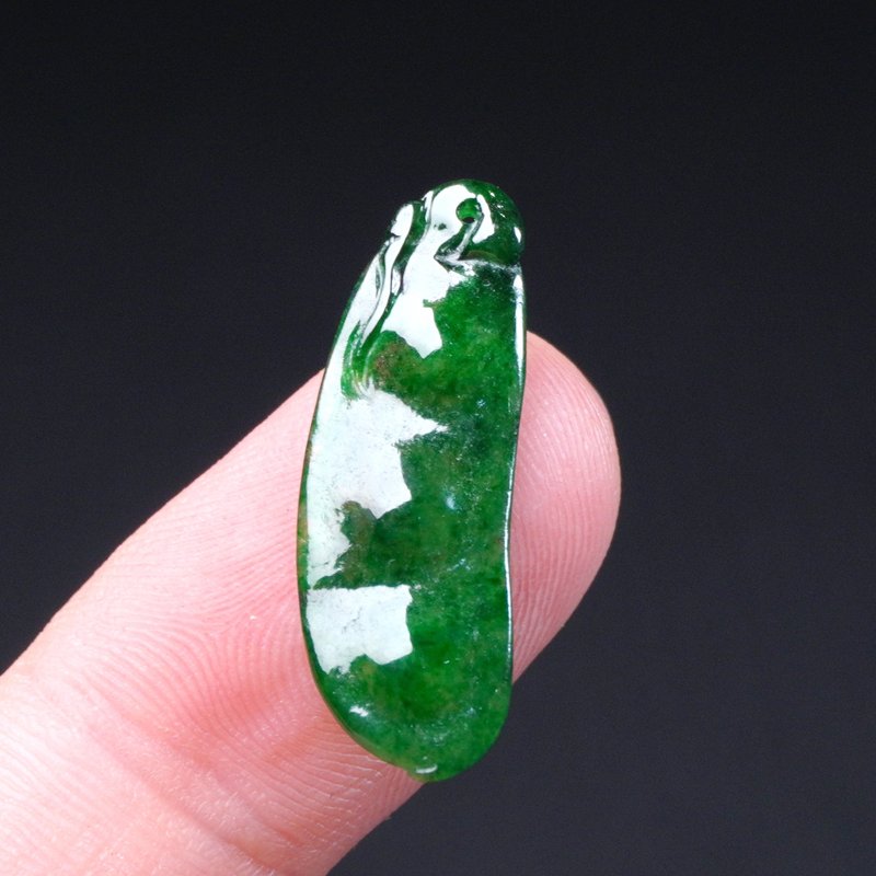 冰种老坑绿翡翠福豆 | 裸石 | 天然缅甸玉翡翠A货 | 送礼 - 吊饰 - 玉石 绿色