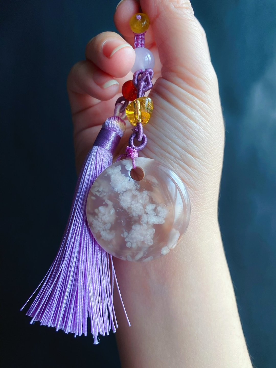 【售出】樱花玛瑙 紫透体 水中花 爆米花  水晶 包挂 钥匙挂 天然 - 钥匙链/钥匙包 - 水晶 紫色