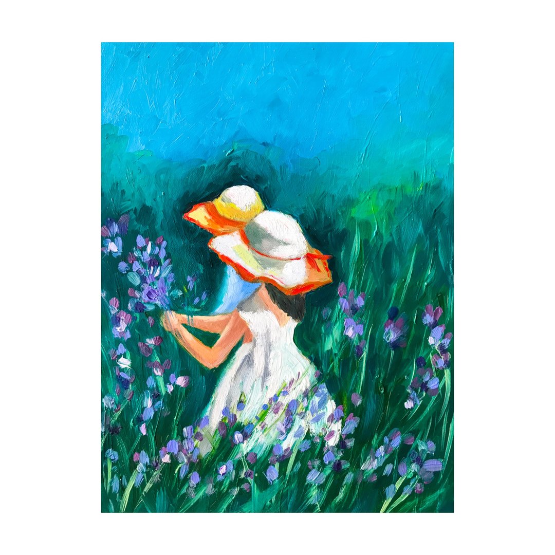 Sisters Painting Girls Original Art Family Artwork Field Wall Art - 海报/装饰画/版画 - 棉 蓝色