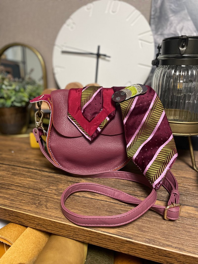 日本制造 领带改造包 - 侧背包/斜挎包 - 真皮 粉红色