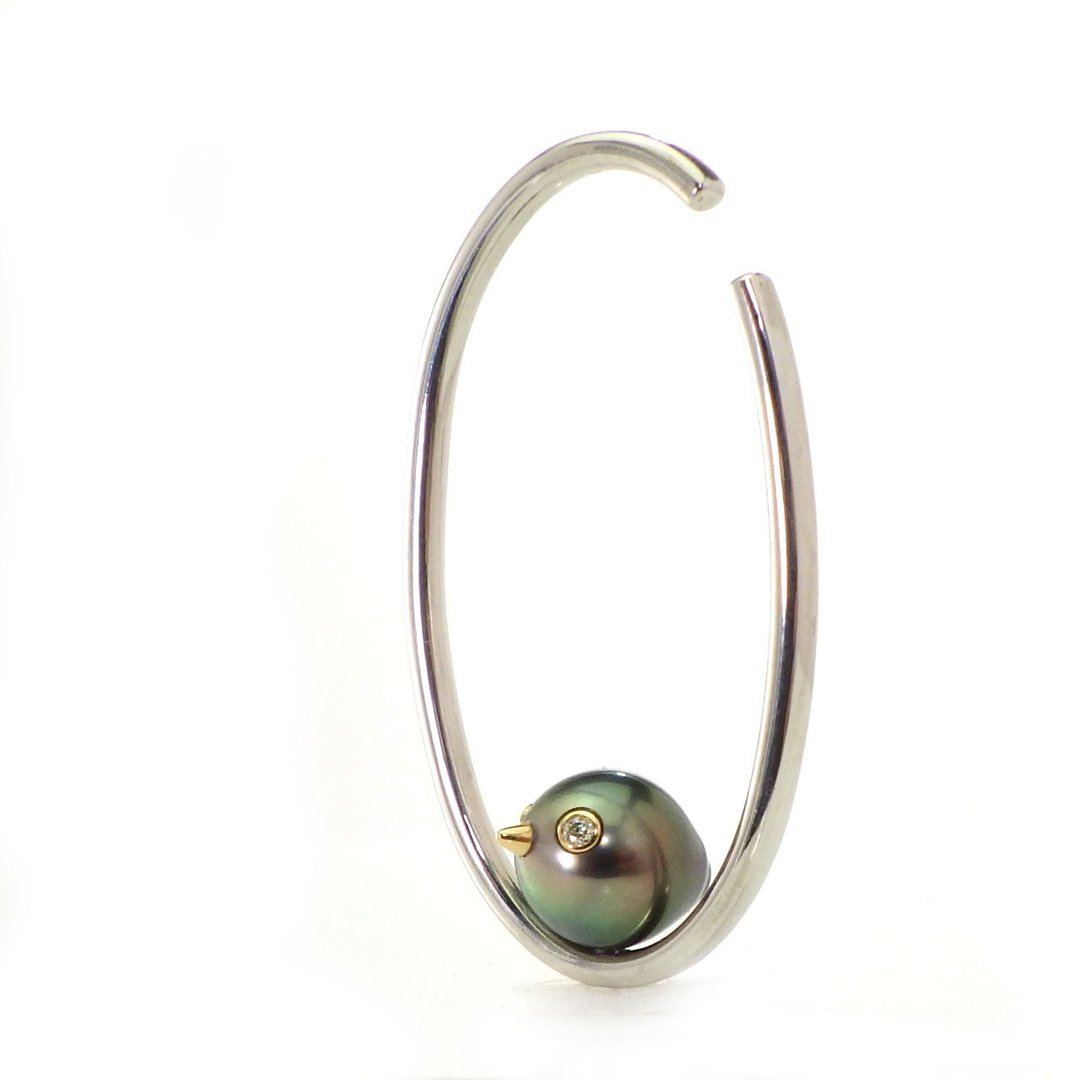 Little bird Black pearl Ear cuff Silver925 / K18YG - 耳环/耳夹 - 珍珠 
