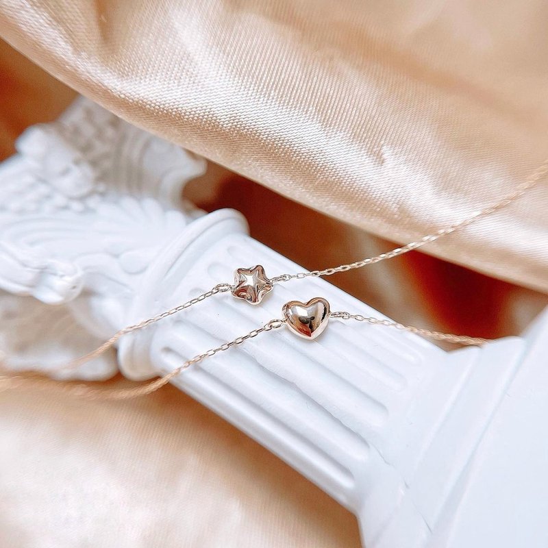 日本制18K黄金/玫瑰金 -立体桃心/星星手链 star hear - 手链/手环 - 贵金属 金色