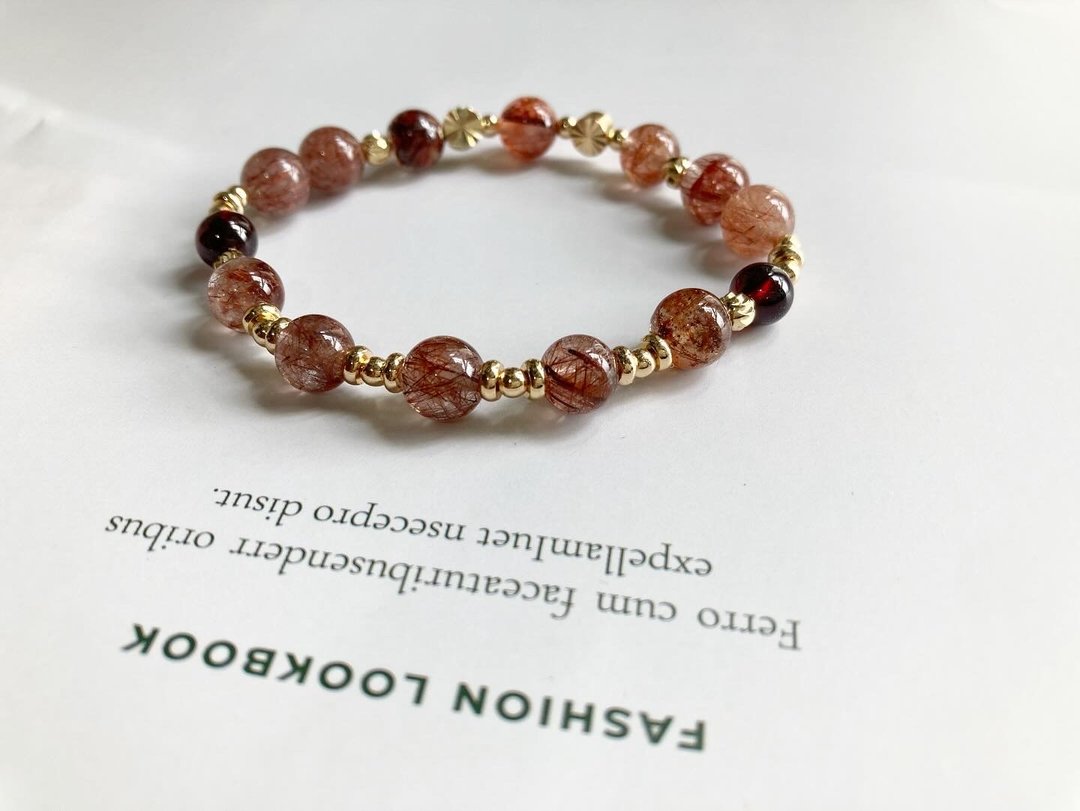 提升火能量 女性健康 加强自信 铜发晶 红兔毛 红石榴 水晶手链 - 手链/手环 - 水晶 