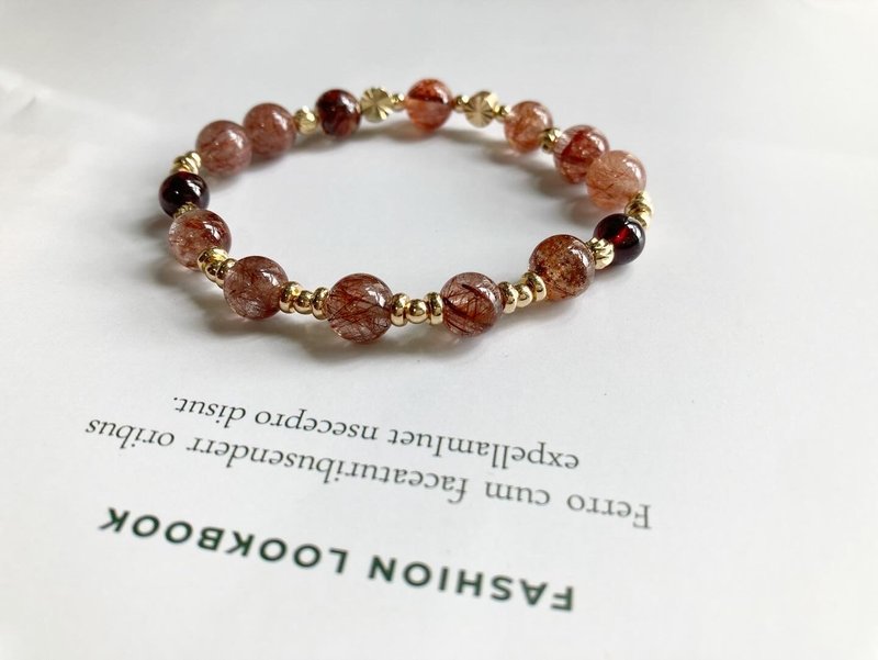 提升火能量 女性健康 加强自信 铜发晶 红兔毛 红石榴 水晶手链 - 手链/手环 - 水晶 