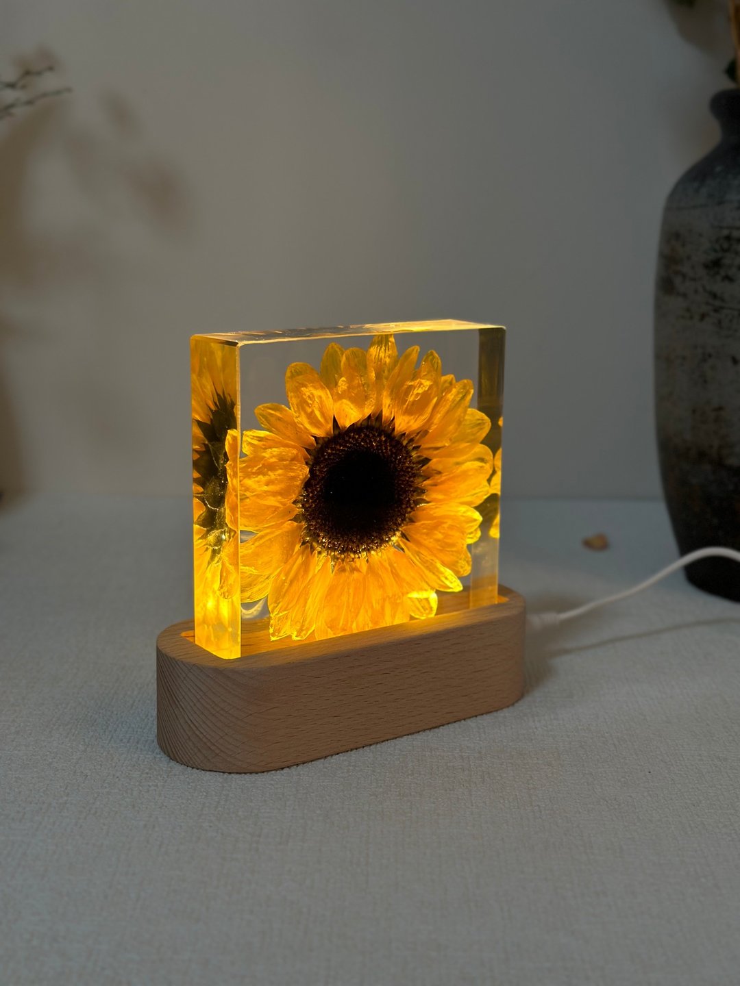 【可定制】永生花向日葵標本小夜燈 乾燥花禮品 - 灯具/灯饰 - 树脂 金色