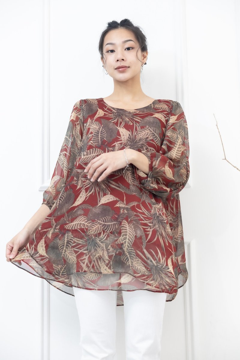 棕色链条雪纺上衣 米白色 - 女装上衣 - 其他材质 白色