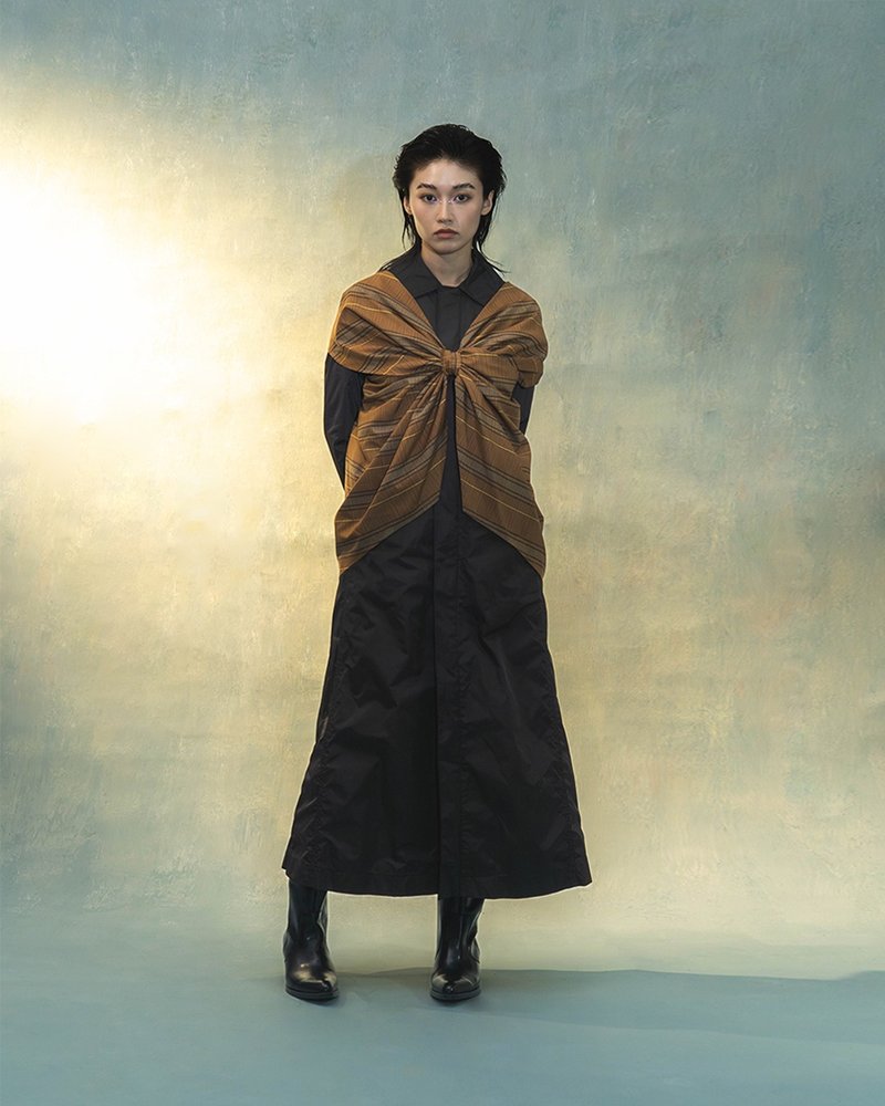 交叉互搭丝棉上衣 - 女装上衣 - 棉．麻 咖啡色