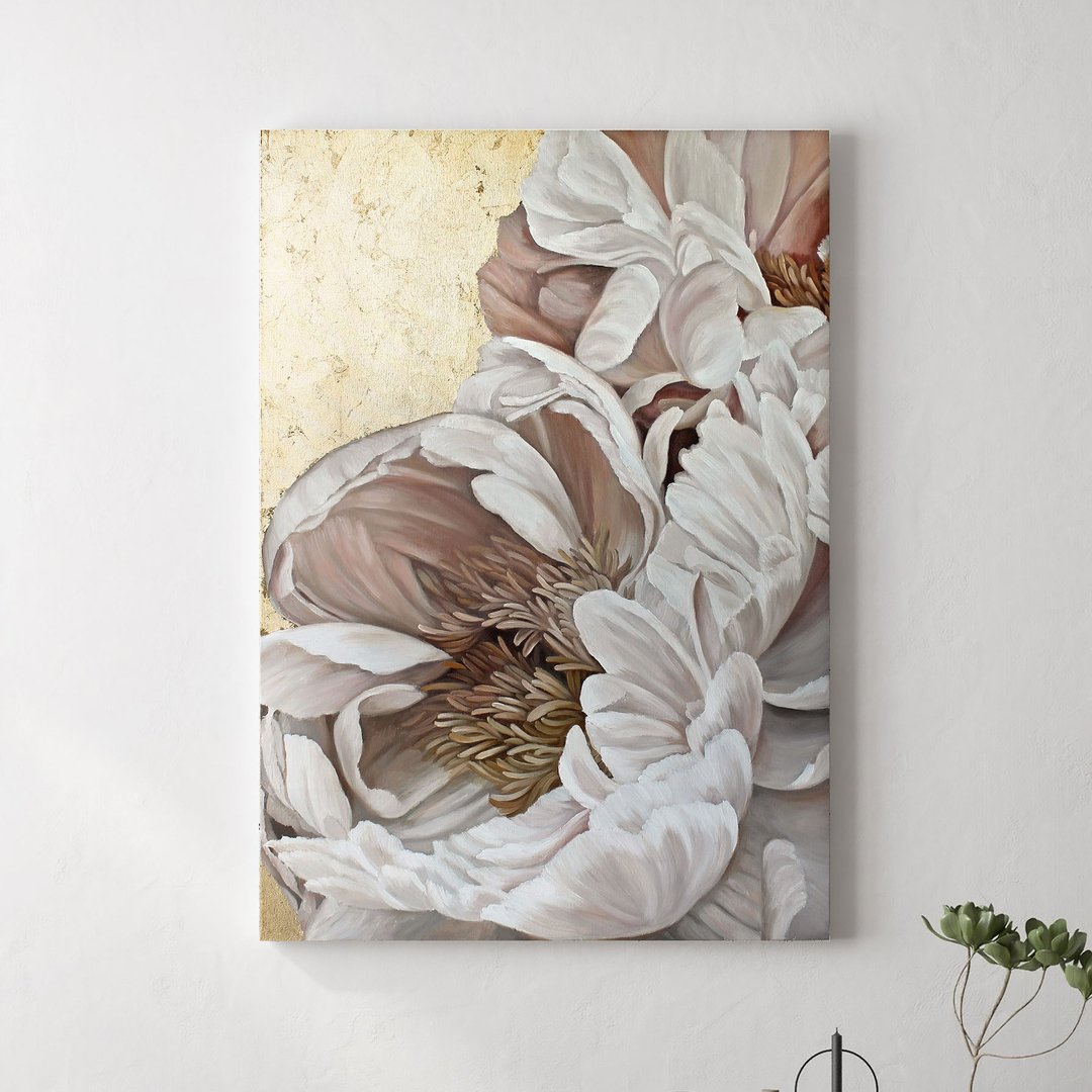 牡丹画 |花金画 |牡丹壁画|金丝花 - 墙贴/壁贴 - 棉．麻 白色