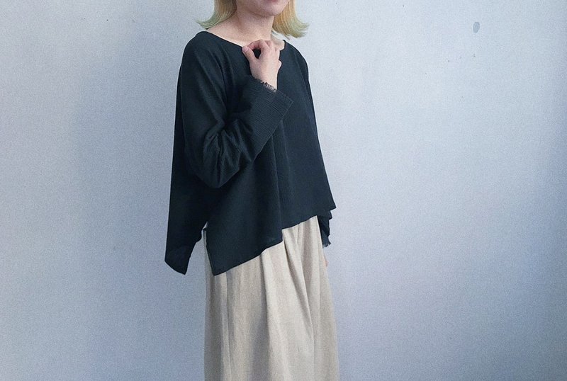 方 | 宽松上衣 - 日本杨柳织 - 女装上衣 - 棉．麻 黑色
