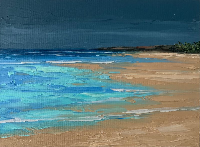 Original Sea Oil Painting On Canvas Stormy Beach Ocean Art Textured Impasto Art - 墙贴/壁贴 - 棉 多色