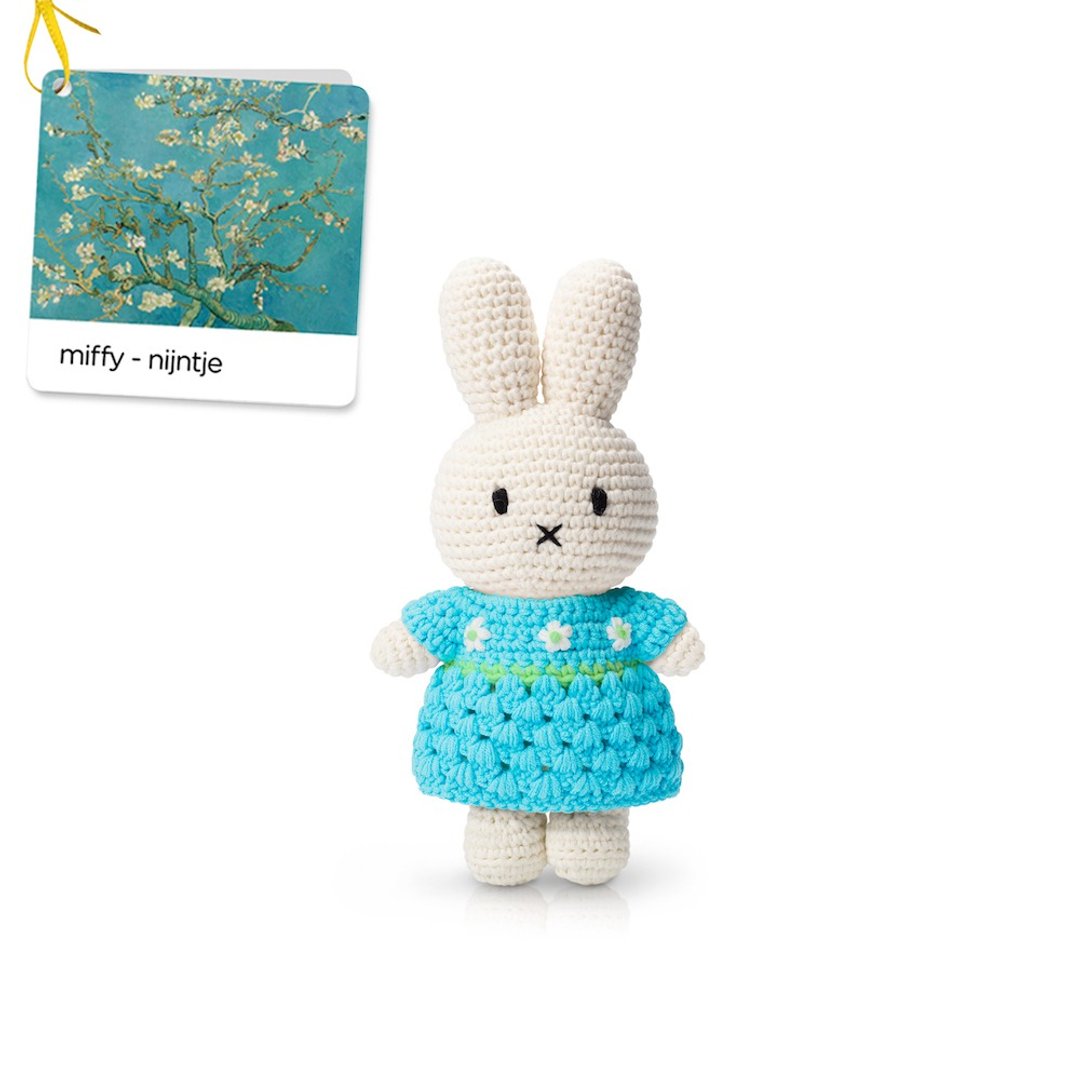 荷兰Miffy米飞兔【miffy&梵谷杏花蓝洋装】手工钩针纯棉米菲玩偶 - 玩偶/公仔 - 棉 蓝色