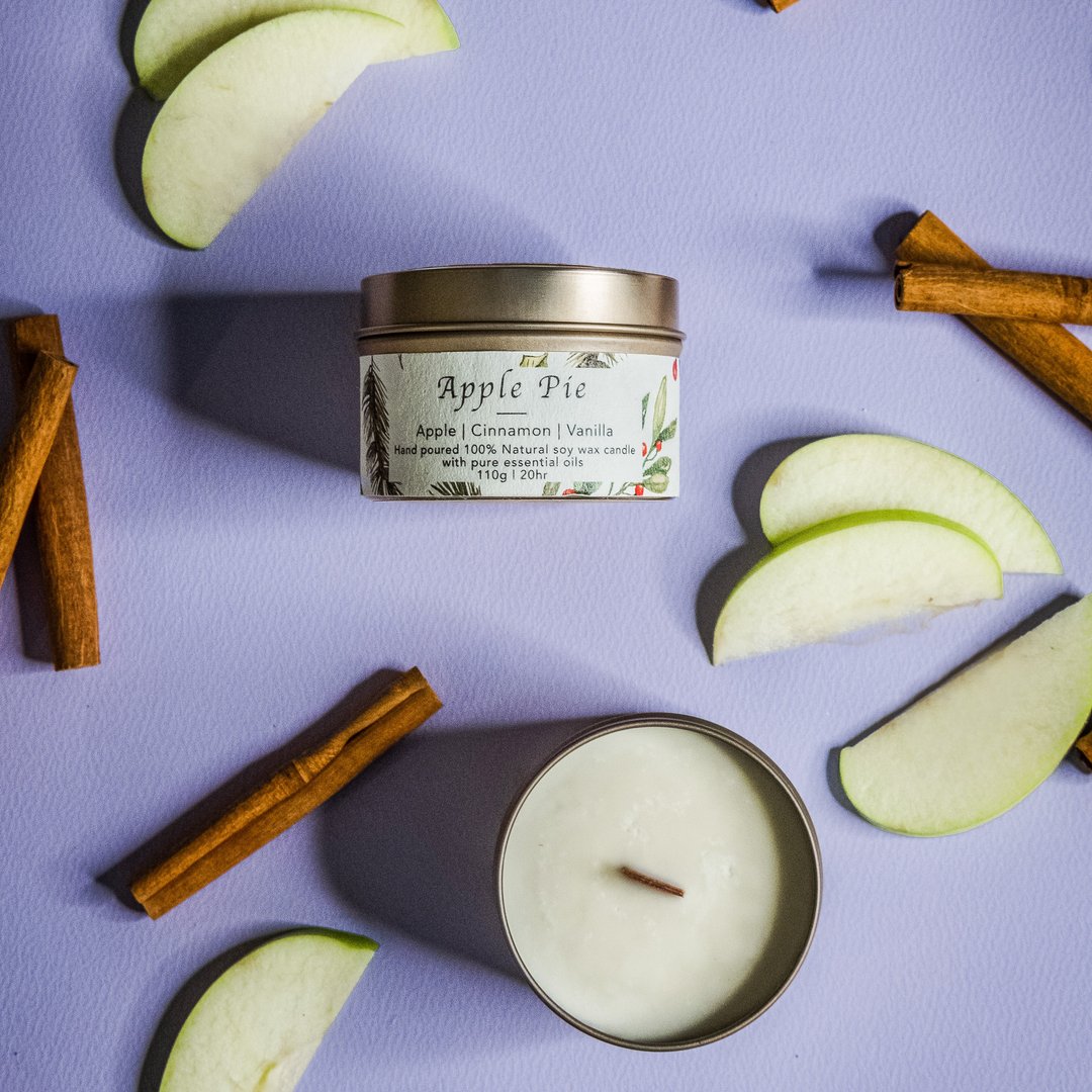 Apple Pie Soy Candle - 苹果批天然精油大豆蜡蜡烛 - 蜡烛/烛台 - 蜡 白色