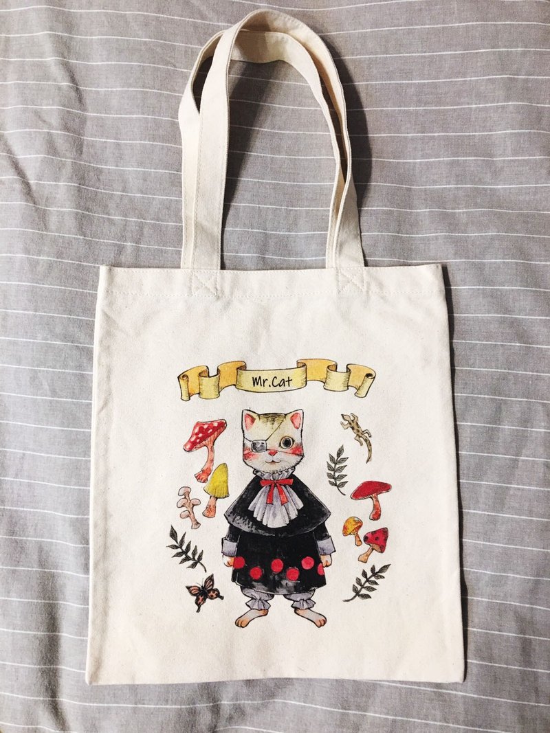 +++猫咪先生帆布袋+++ - 侧背包/斜挎包 - 棉．麻 卡其色