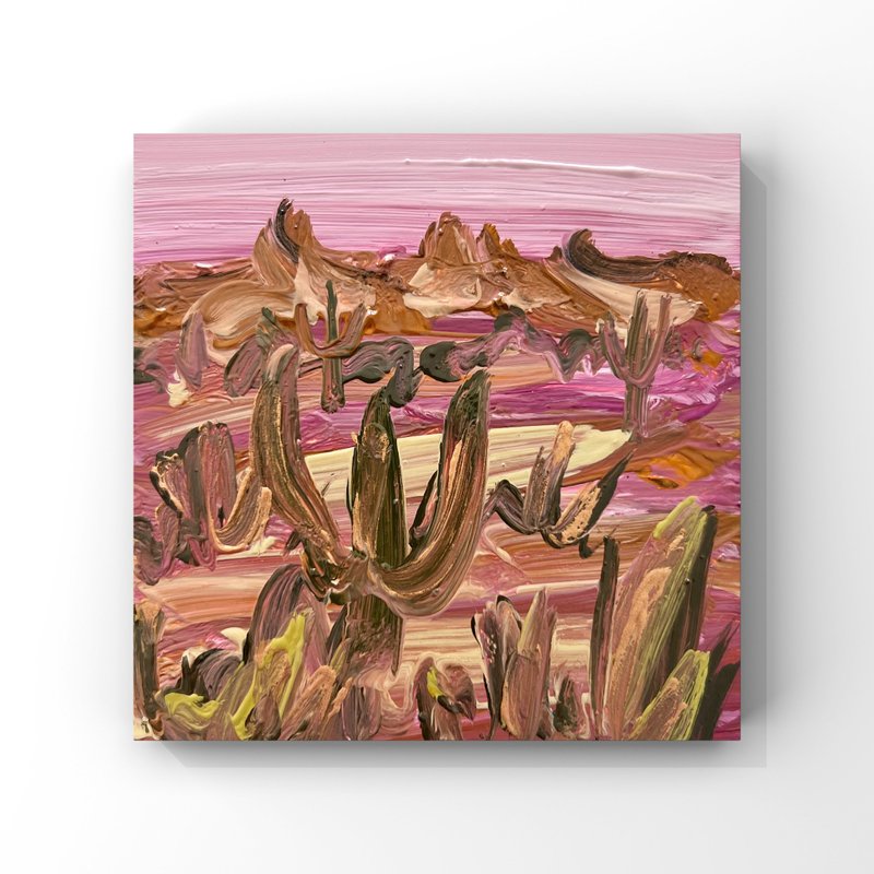 亚利桑那州绘画粉红紫色亚利桑那州沙漠仙人掌艺术抽象风景艺术 - 海报/装饰画/版画 - 其他材质 多色
