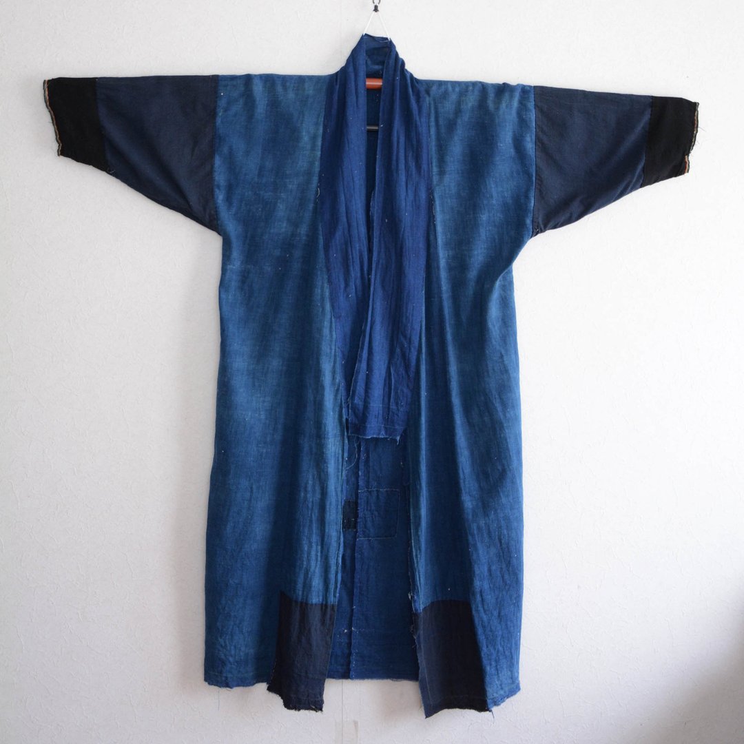 和服里料靛蓝染狂花纹碎布男士旧衣服纯棉旧布日本复古翻拍材料 - 女装上衣 - 棉 蓝色