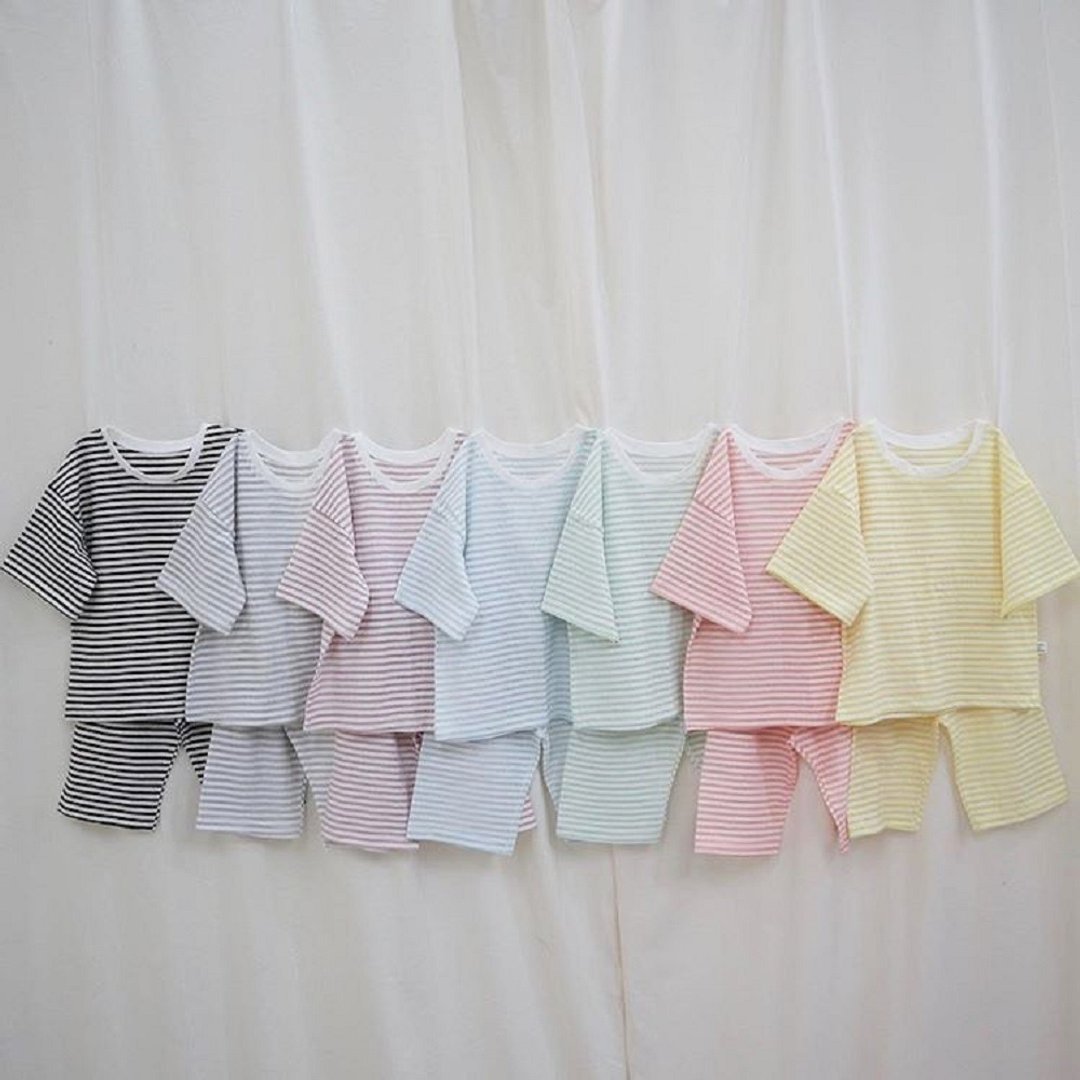 韩国透气轻薄夏日清爽马卡龙色居家服套装 Macaron Set - 童装上衣 - 棉 