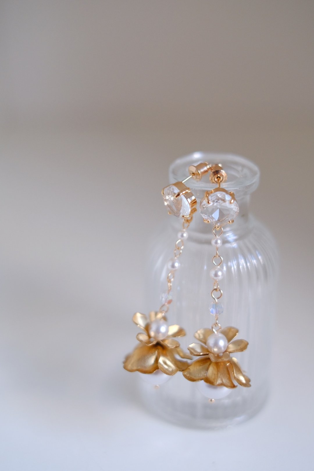 复古施华洛珍珠耳环,婚纱耳环,Bridal Earrings - 耳环/耳夹 - 水晶 金色