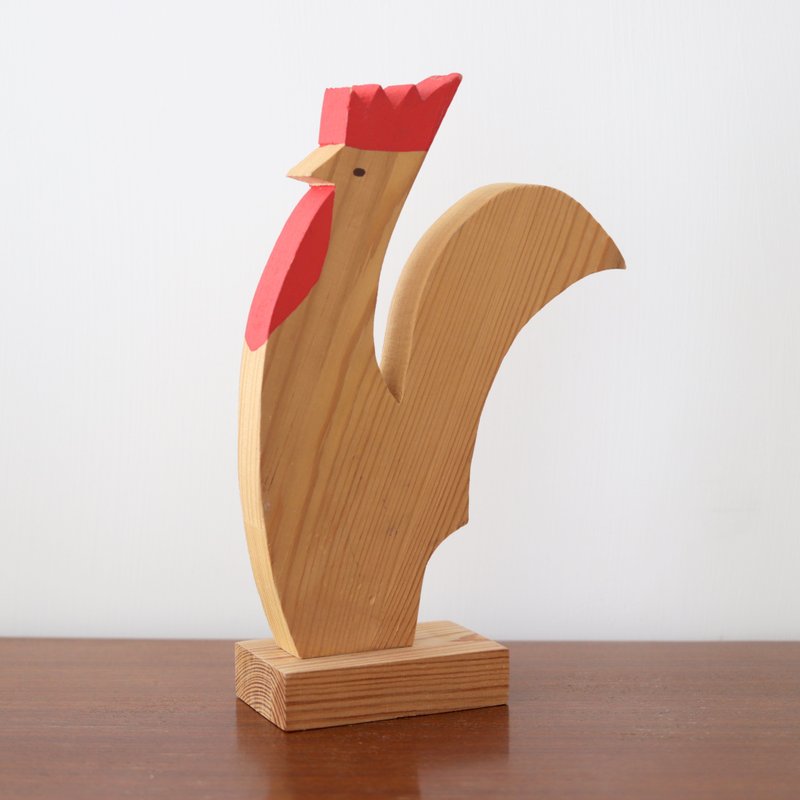 瑞典暖红涂装公鸡实木造型摆饰 - 摆饰 - 木头 红色