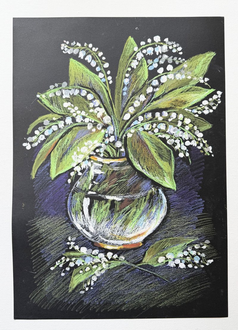 花束与山谷百合油画棒艺术花在花瓶绘画艺术 - 墙贴/壁贴 - 纸 绿色