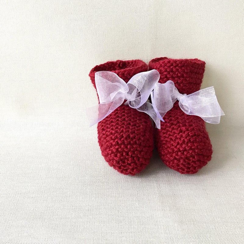 Christmas baby booties wool x silk red - 童装鞋 - 棉．麻 