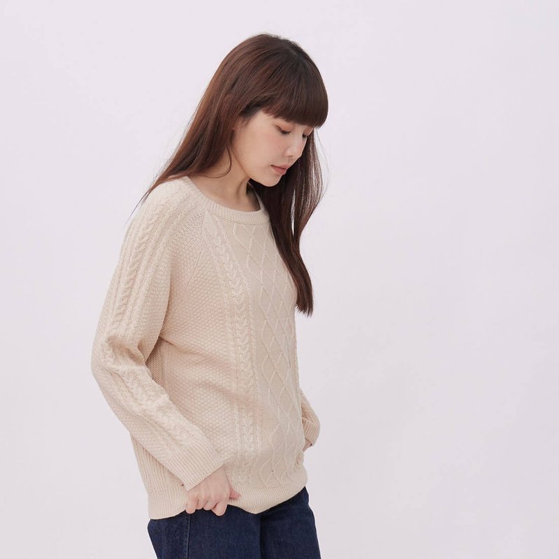 Argyle菱形紋圓領長袖針織衫 - 女装针织衫/毛衣 - 其他人造纤维 黄色