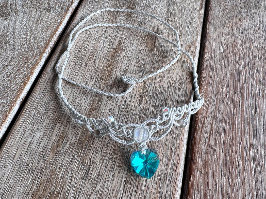 #230305 Macrame Swarovski 编织 颈链 - 项链 - 半宝石 透明