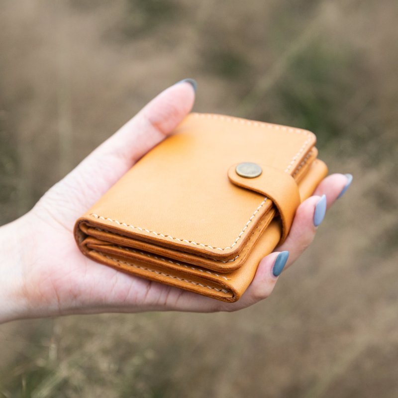 对折零钱卡包/三层相片卡夹 【烫金/一人成团】【台中东海课程】 - 皮件 - 真皮 