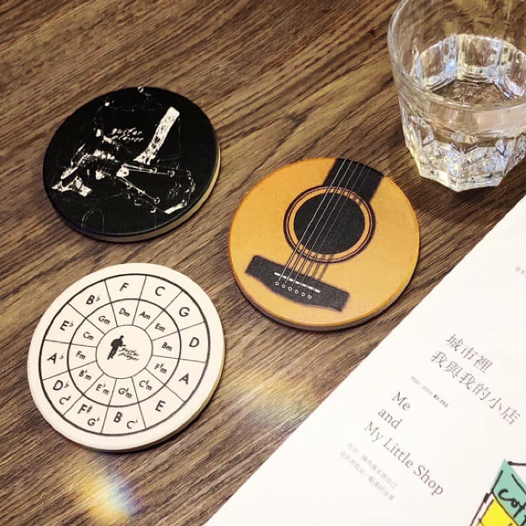Guitar Player 吉他陶瓷杯垫 五度圈 橘色吉他 吉他玩家 音乐礼物 - 其他 - 瓷 卡其色