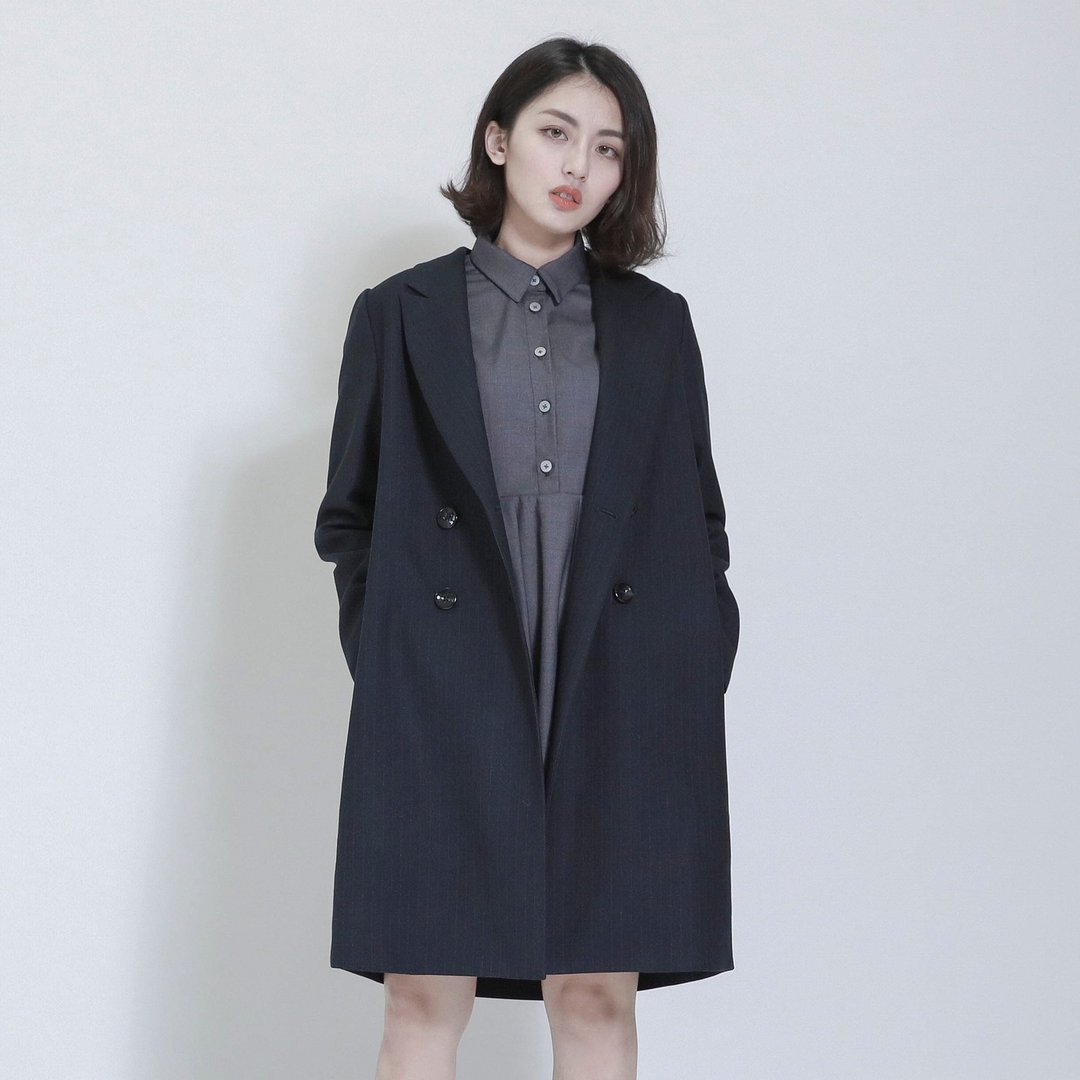 Thinking 遐思毛料西装外套_8AF302_丈青 - 女装西装外套/风衣 - 棉 蓝色