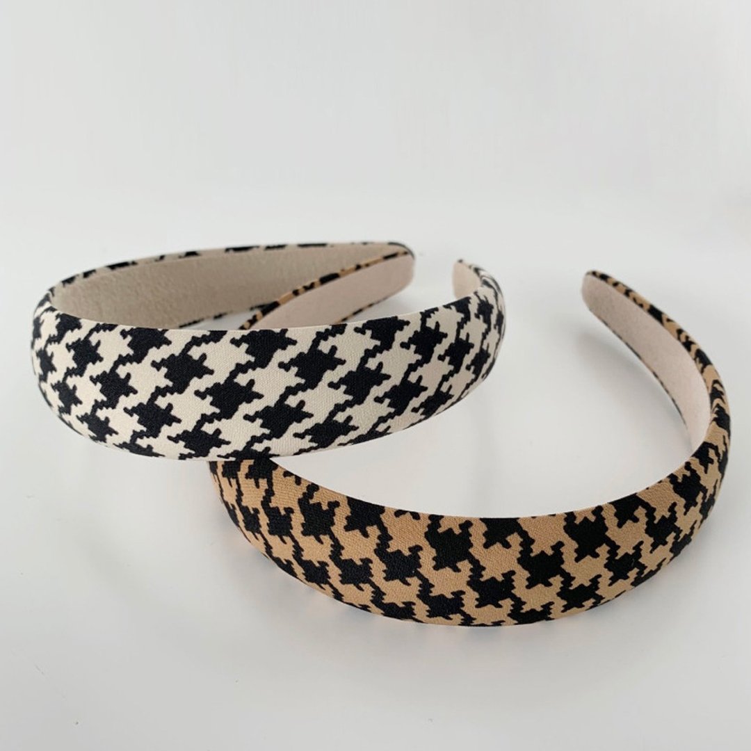 Hound  check  Headband,No SLIP / NO headache / No hard - 发带/发箍 - 棉 咖啡色