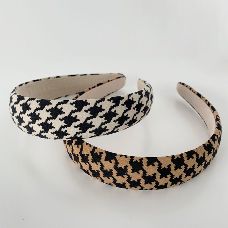 Hound  check  Headband,No SLIP / NO headache / No hard - 发带/发箍 - 棉．麻 咖啡色