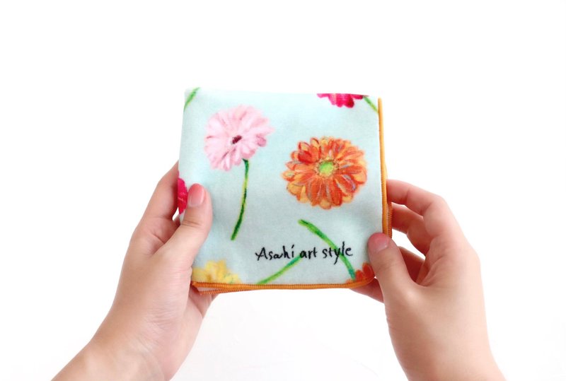 Carrying around art, towel handkerchief, nemophila gift wrapping - 手帕/方巾 - 棉．麻 橘色