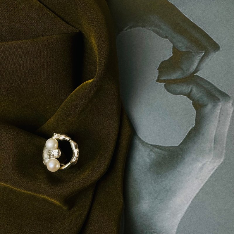 熔金系列_双淡水珍珠戒指 - 戒指 - 银 银色