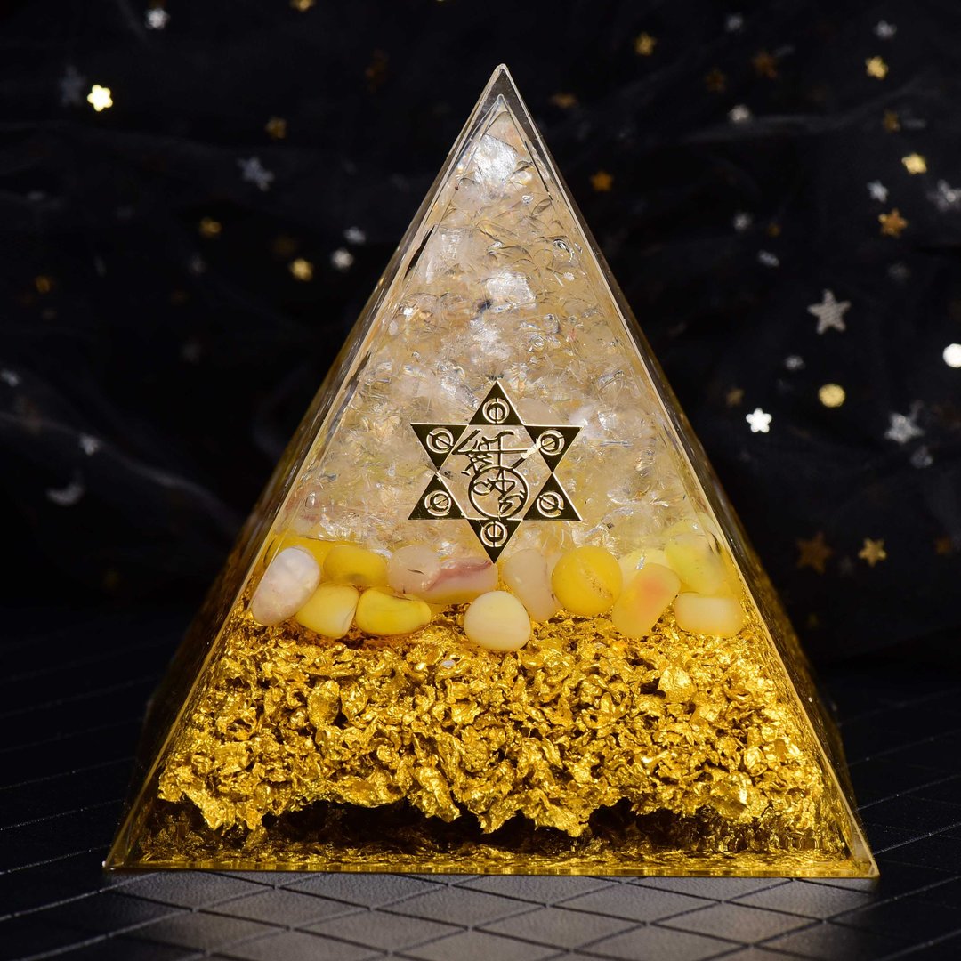 12cm超大亚克力金字塔奥根塔Orgonite/脉轮/冥想/能量黄水晶黄玉 - 摆饰 - 树脂 