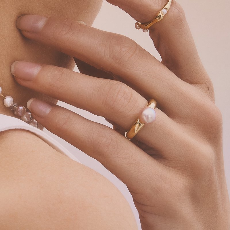 Multiverse - 简约大珍珠戒指-厚镀18K金 - 戒指 - 铜/黄铜 金色